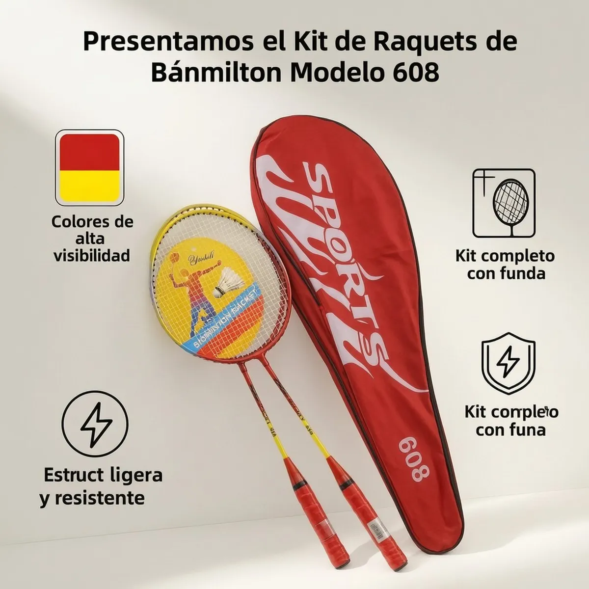 GENERICO - Raqueta de Bádminton Deportiva RojaAmarilla con Estuche