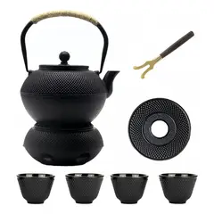VIDA BUENAS - Tetera de Hierro Fundido Estilo Japonés con Infusor de Acero Inoxidable, Juego de Teteras para Té
