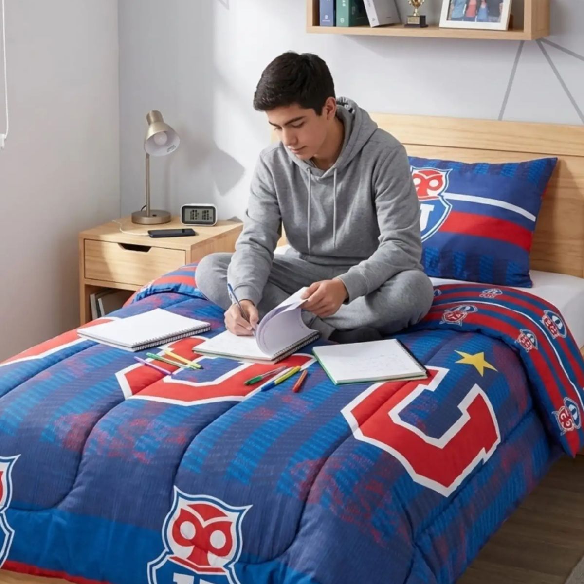 GENERICO - Plumón Universidad de Chile 1.5 Plazas Diseño Escudo Gigante con funda