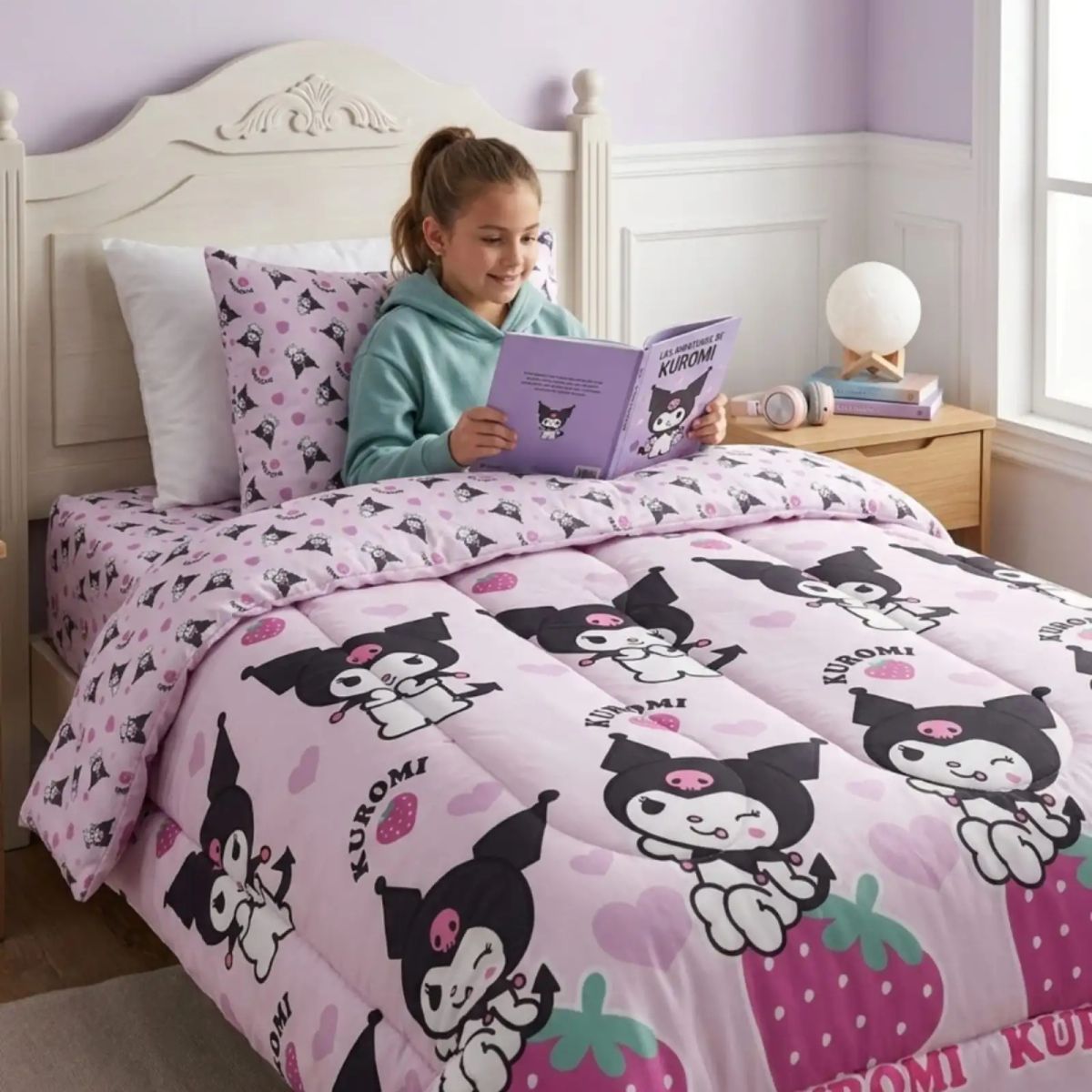 GENERICO - Plumón Oficial Kuromi Strawberry 1.5 Plazas con funda