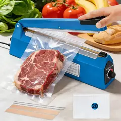 IRM - Maquina Selladora De Bolsas 20cm Metalica Con Repuesto Sella Plastico Manual Color Azul FIGOIMPORT