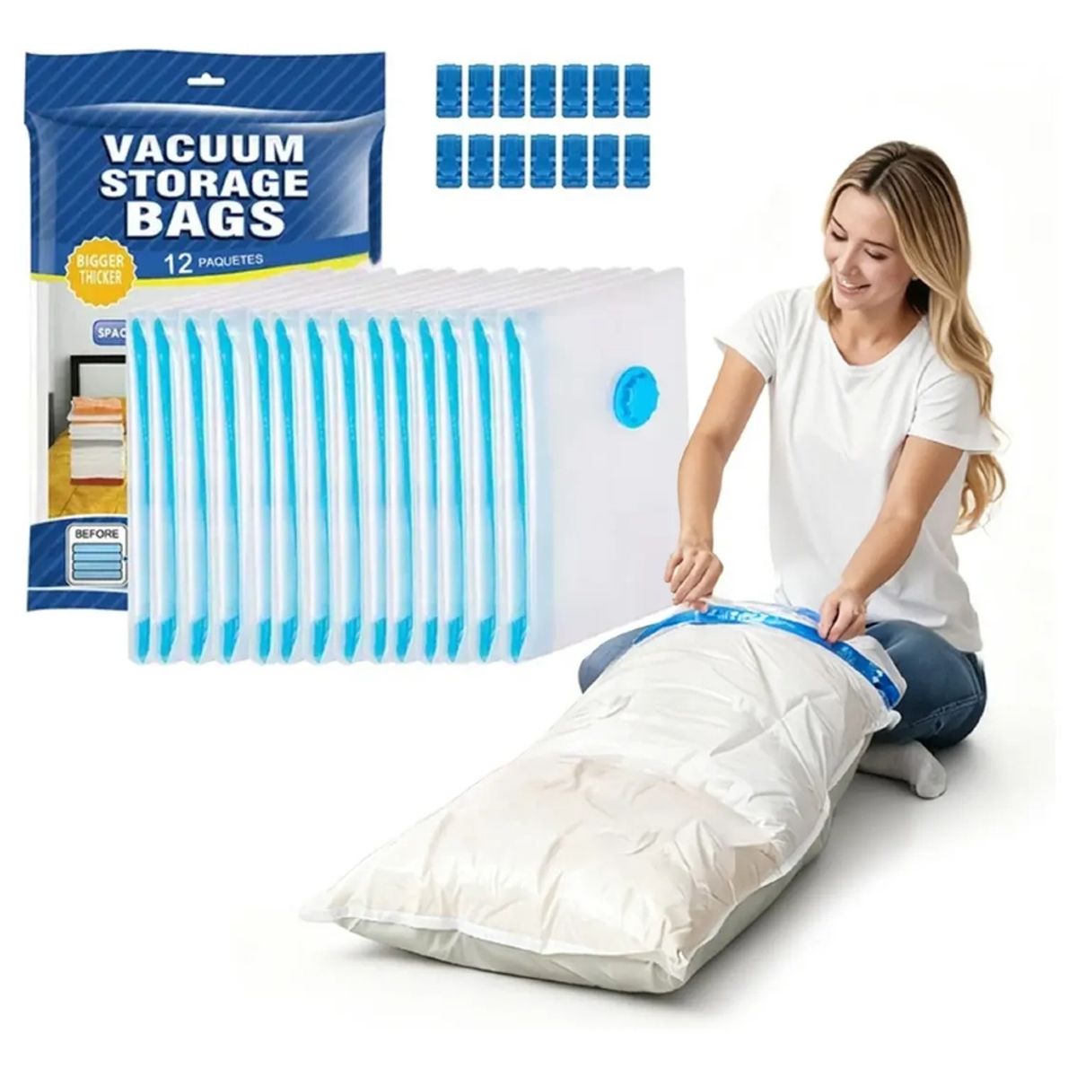 IRM - Bolsas Al Vacio Pack 12  Comprimir Ropa 70x100 Hermetico Closet Orden Organizador Grande FIGOIMPORT