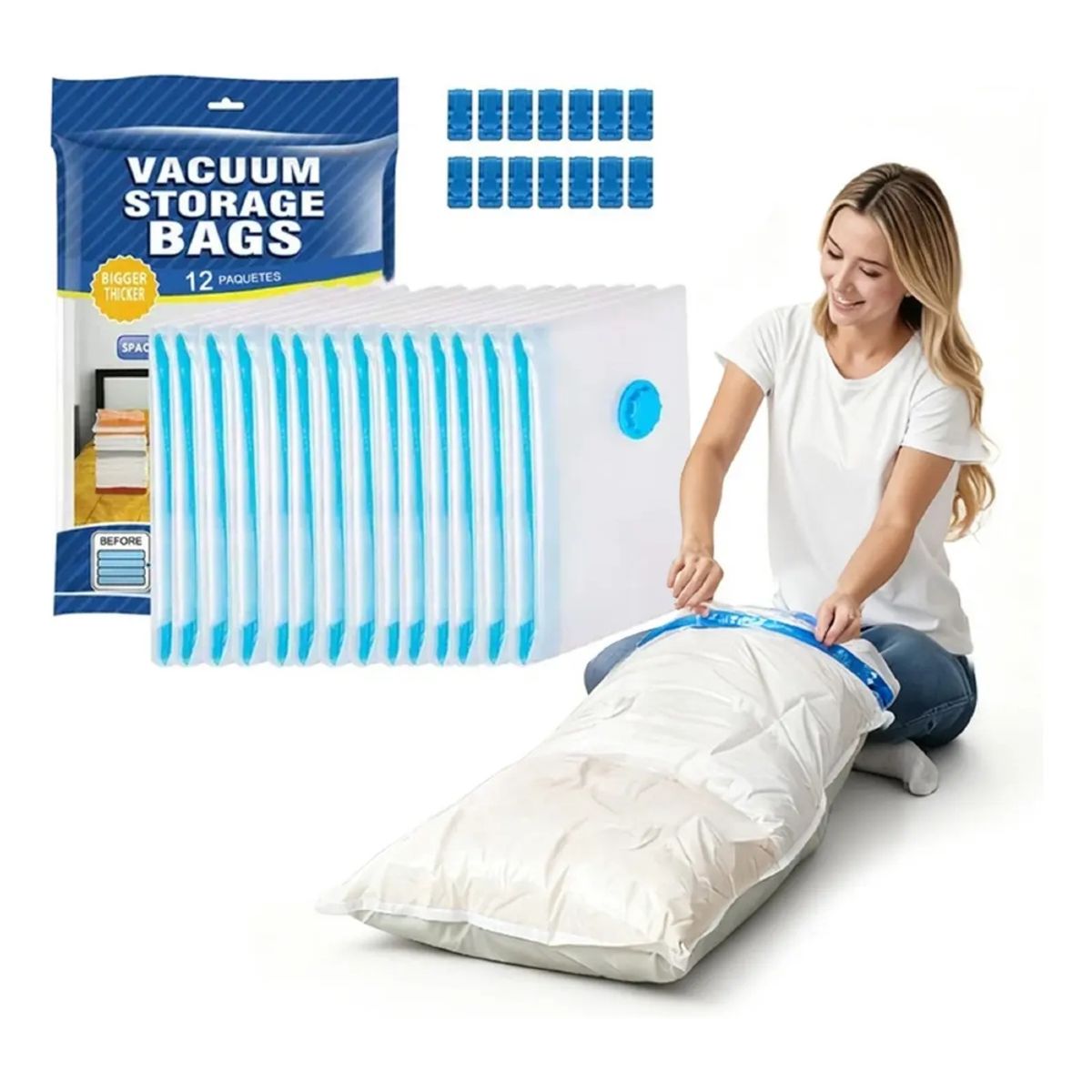 IRM - Bolsas Al Vacio Pack 12  Comprimir Ropa 70x100 Hermetico Closet Orden Organizador Grande FIGOIMPORT