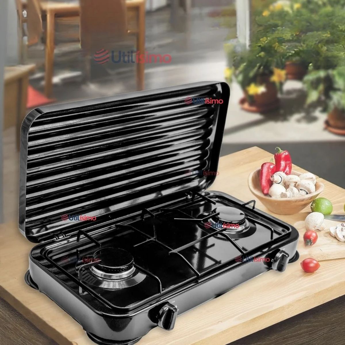 LINE - Cocina Encimera a Gas Licuado 2 Platos Cocinilla Negro