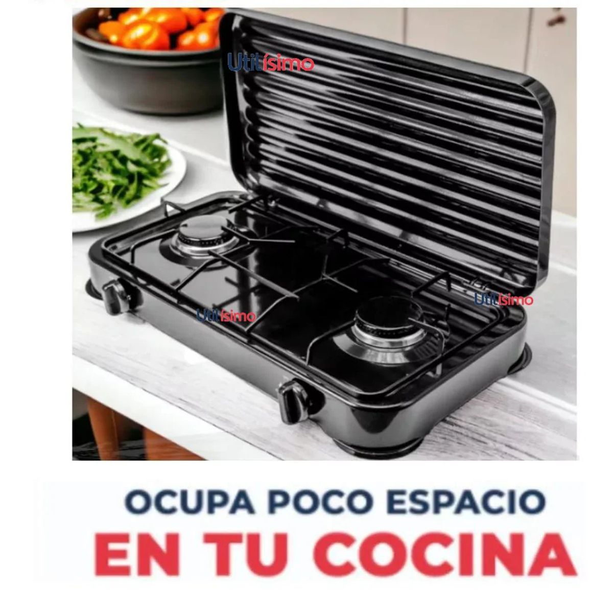 LINE - Cocina Encimera a Gas Licuado 2 Platos Cocinilla Negro