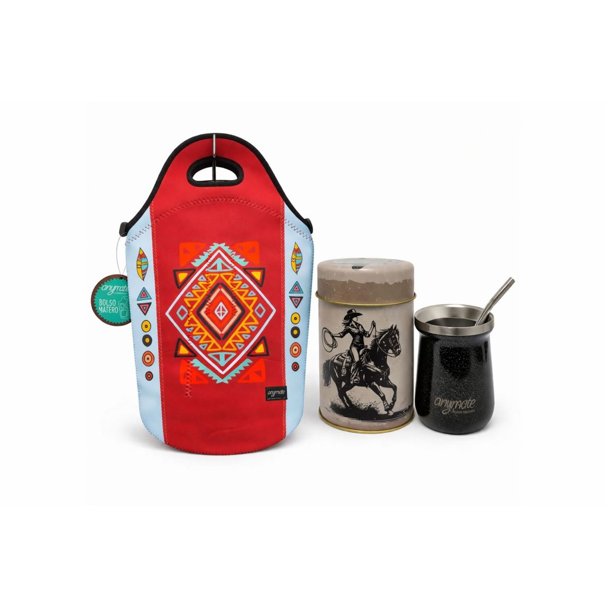 GENERICO - Pack Matero Country Premium Bolso+ Mate con Bombilla + Dispensador Anymate
