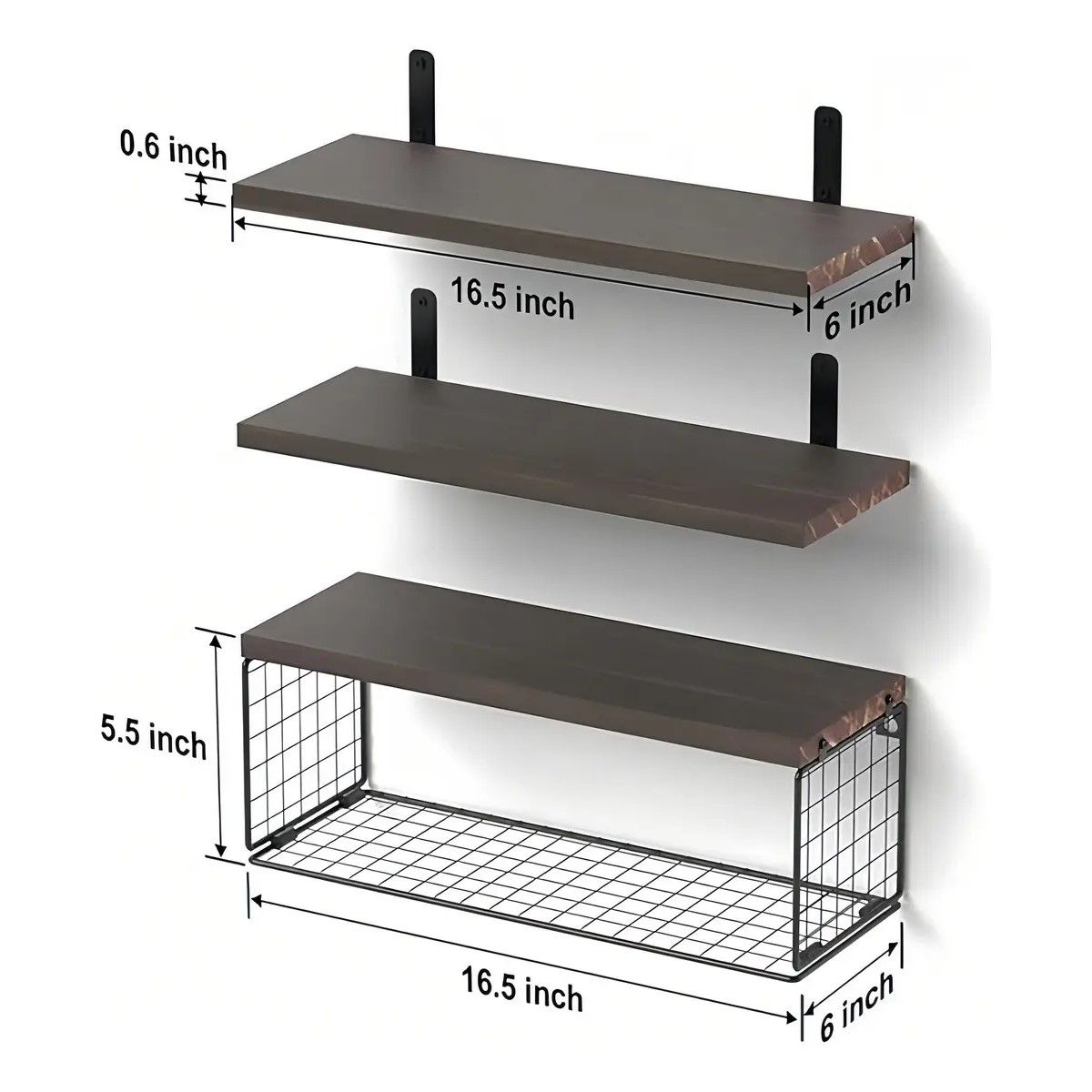 GENERICO - Repisa de Pared Madera Aizo 3 Estantes Color Marrón Oscuro Organizador Baño BELUG