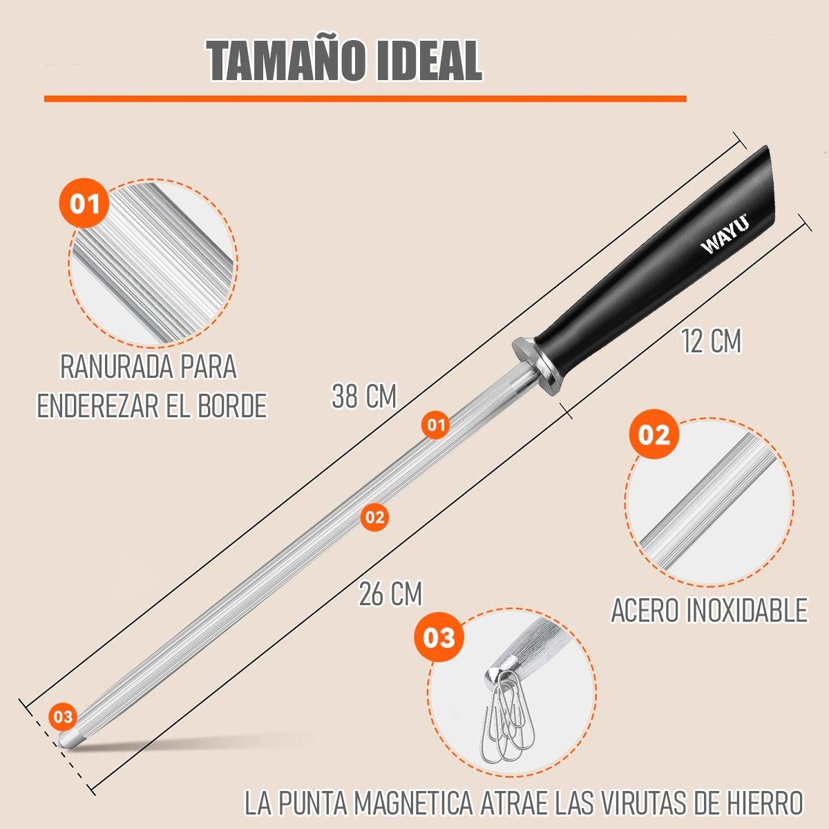 WAYU - Afilador De Cuchillo Espada Afiladora Wayu Varilla De Afilar