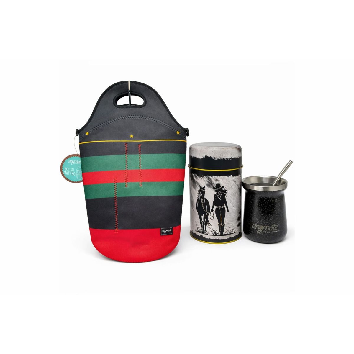GENERICO - Pack Matero Country Premium Bolso+ Mate con Bombilla + Dispensador Anymate