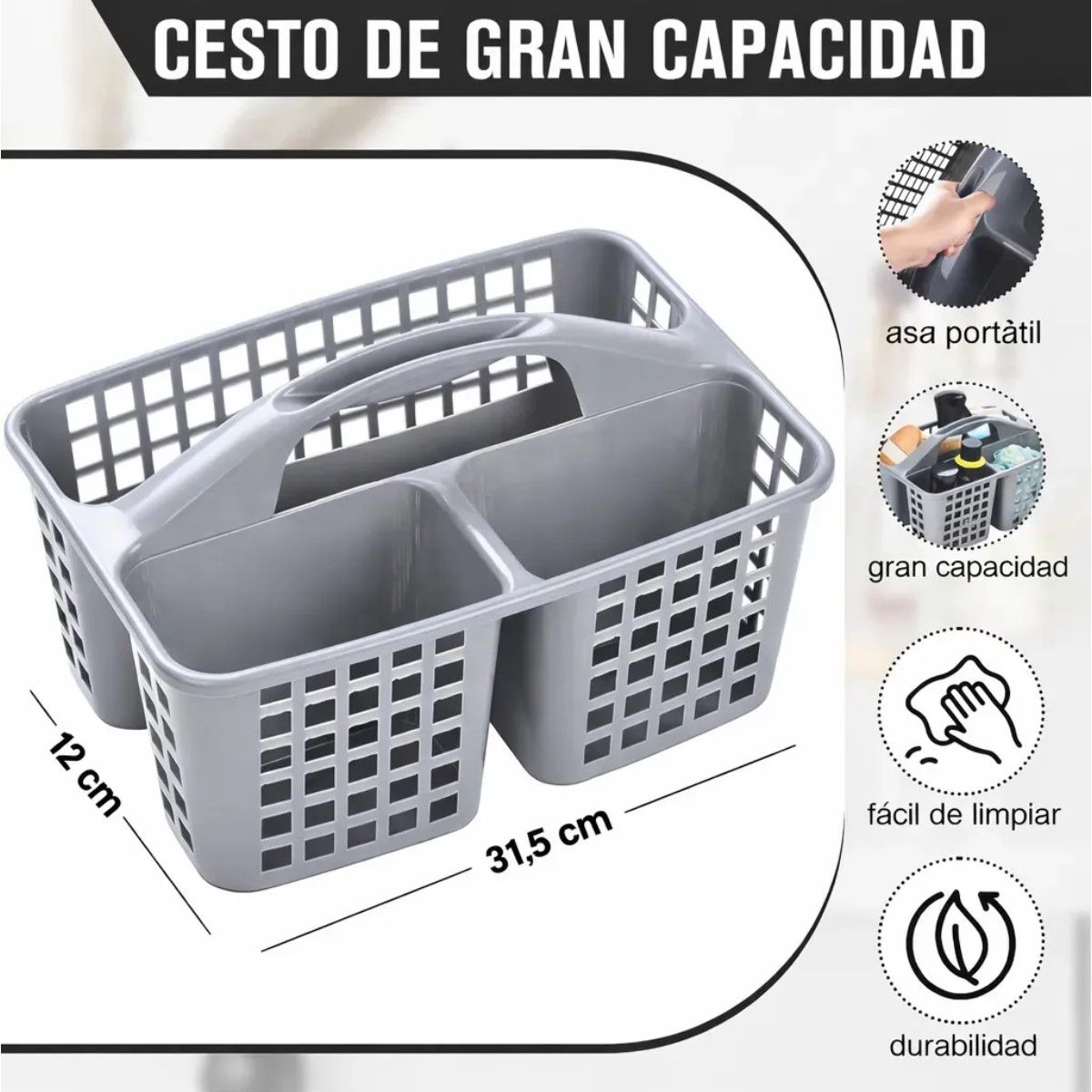 GENERICO - Cesta Organizadora Plástica Para Limpieza Cocina Baño Champú Gris BELUG