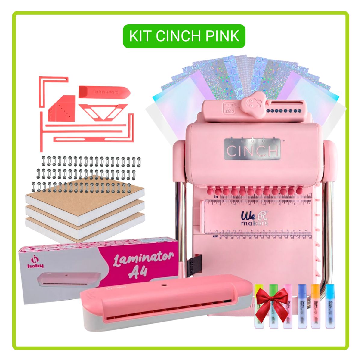 CINCH - KIT DE ENCUADERNADORA CICH PINK + LAMINADORA A4 KP08