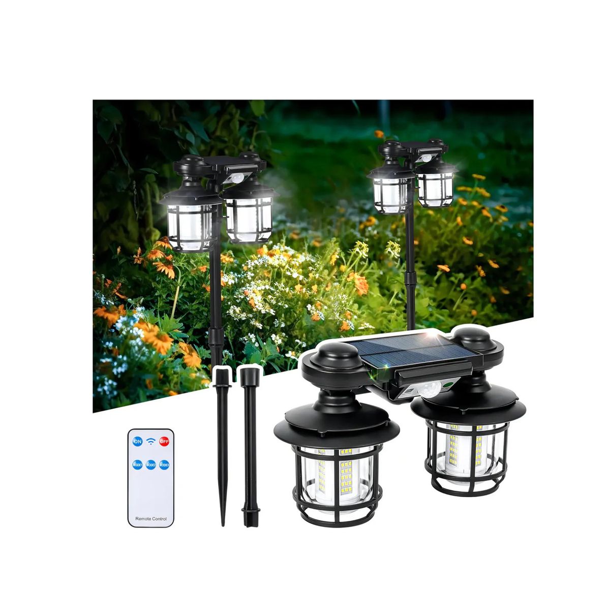 GENERICO - Farol Lámpara Solar Exterior Doble Sensor Movimiento 192 COB + Control