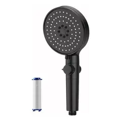 GENERICO - Cabezal Regadera 12cm Presión Alta Negro Redondo Regulable Triple Filtro BELUG