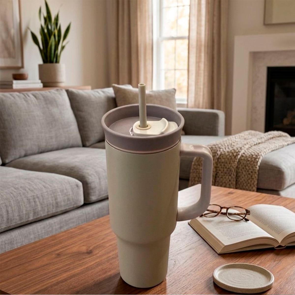 WAKESHOME - Vaso Térmico con Bombilla 1200 ml Acero Inoxidable Antiderrame