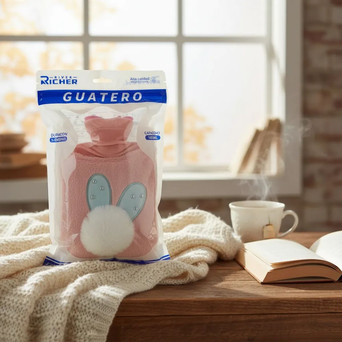 GENERICO - Guatero De Agua Caliente Con Funda De Conejito Felpa 1000ml