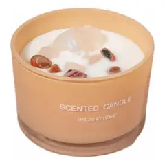 GENERICO - Velas Aromáticas Decorativas con Piedras y Cuarzos, color Beige