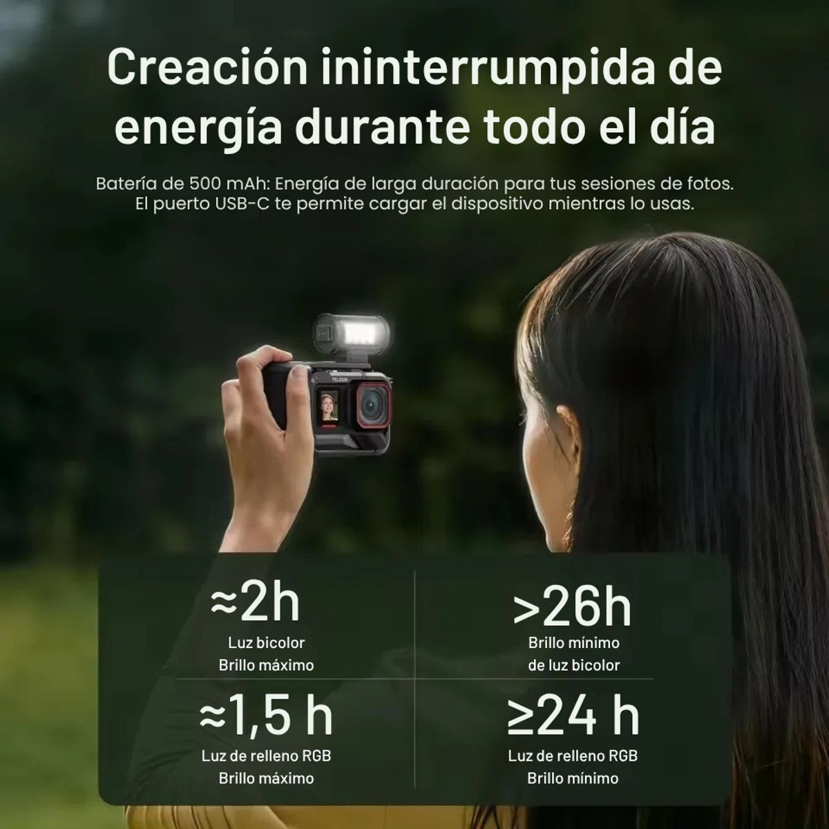TELESIN - Luz LED MagFilm Cálida Fría Para Cámara y Smartphone Vlog