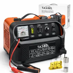 TASBEL - Cargador partidor para auto camioneta y moto 12v 24v negro naranja