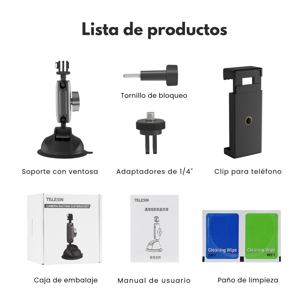 TELESIN - Soporte con Ventosa Aluminio Telesin para Cámaras de Acción