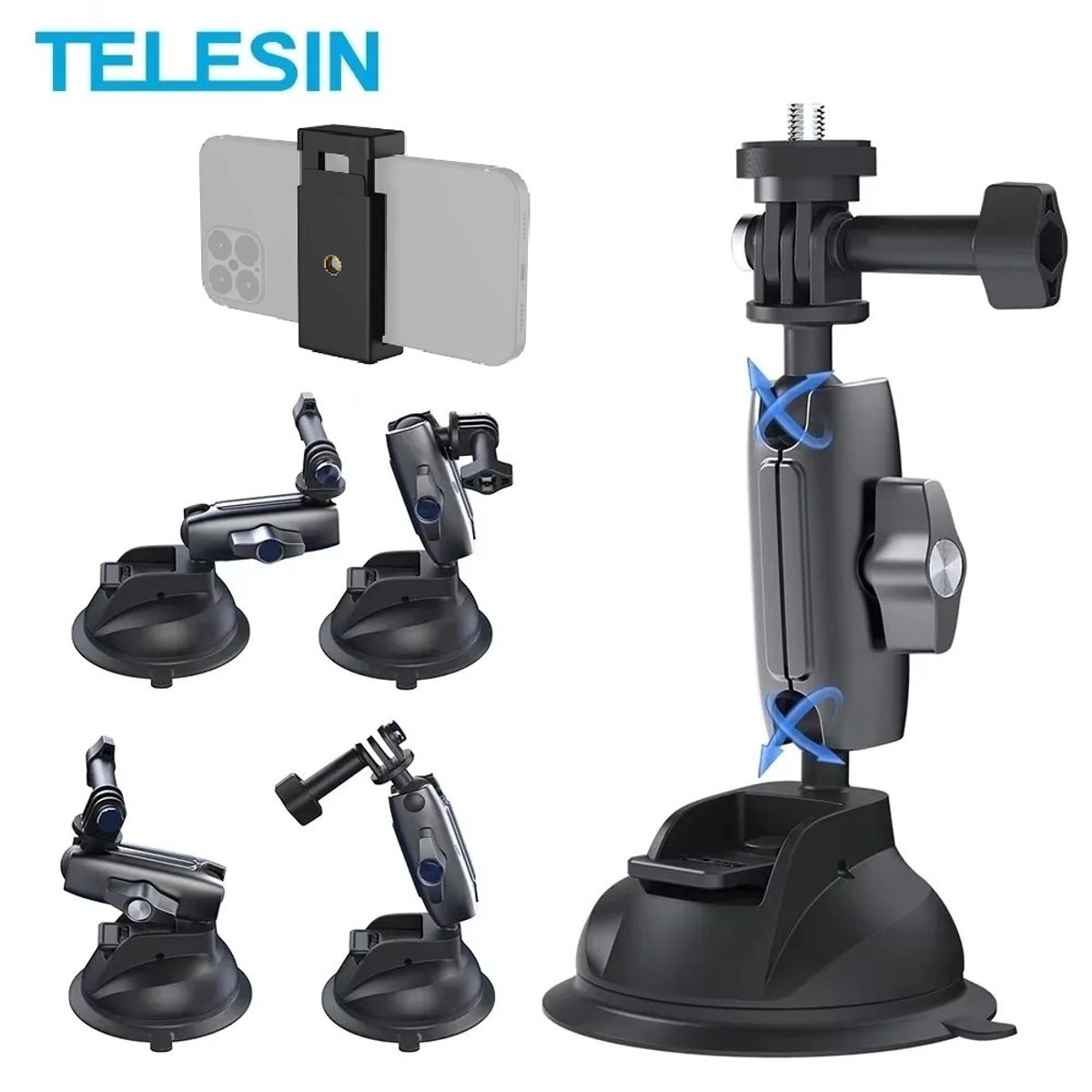 TELESIN - Soporte con Ventosa Aluminio Telesin para Cámaras de Acción