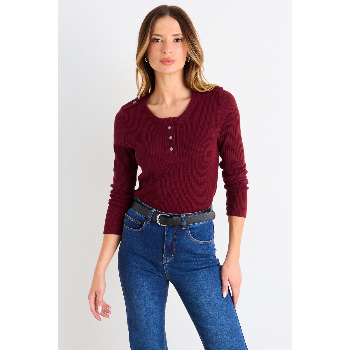 ASH - Polera Lisa Manga Larga Mujer Burdeos Ash