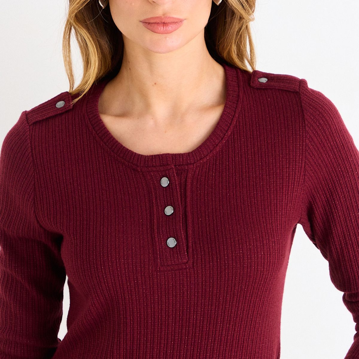 ASH - Polera Lisa Manga Larga Mujer Burdeos Ash