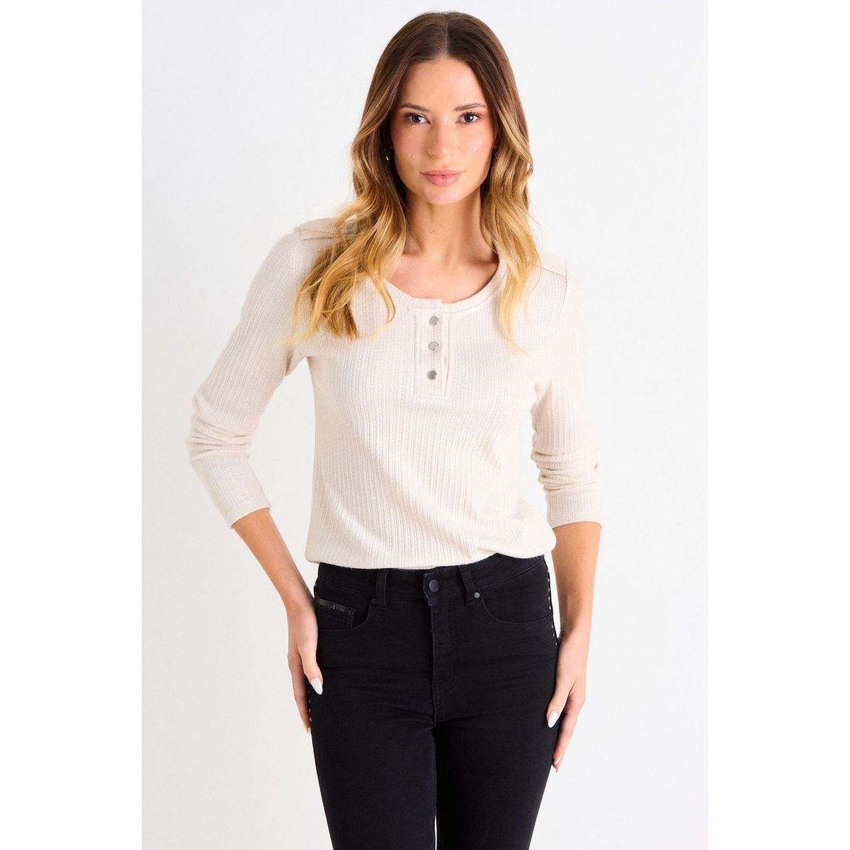 ASH - Polera Lisa Manga Larga Mujer Crudo Ash
