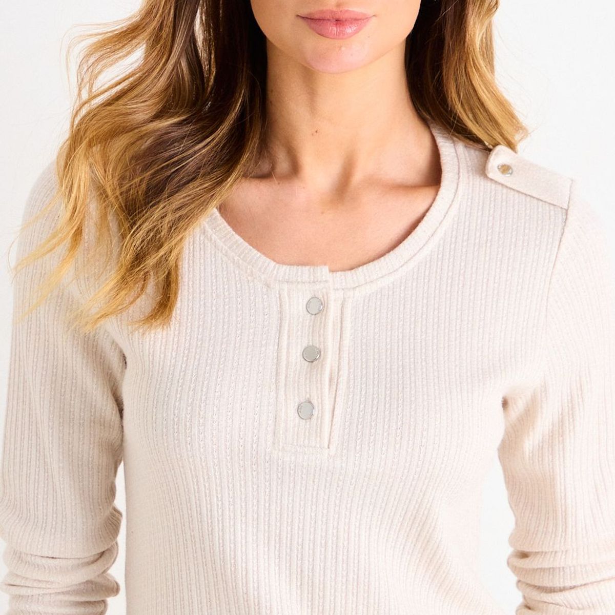 ASH - Polera Lisa Manga Larga Mujer Crudo Ash