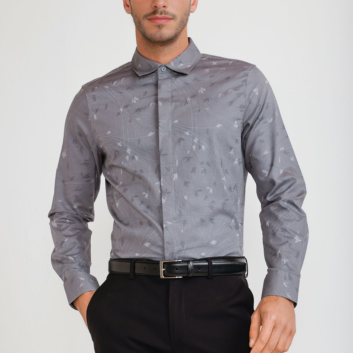 PERRY ELLIS - Camisa Hombre Jacquard Gris Jacquard Shirt