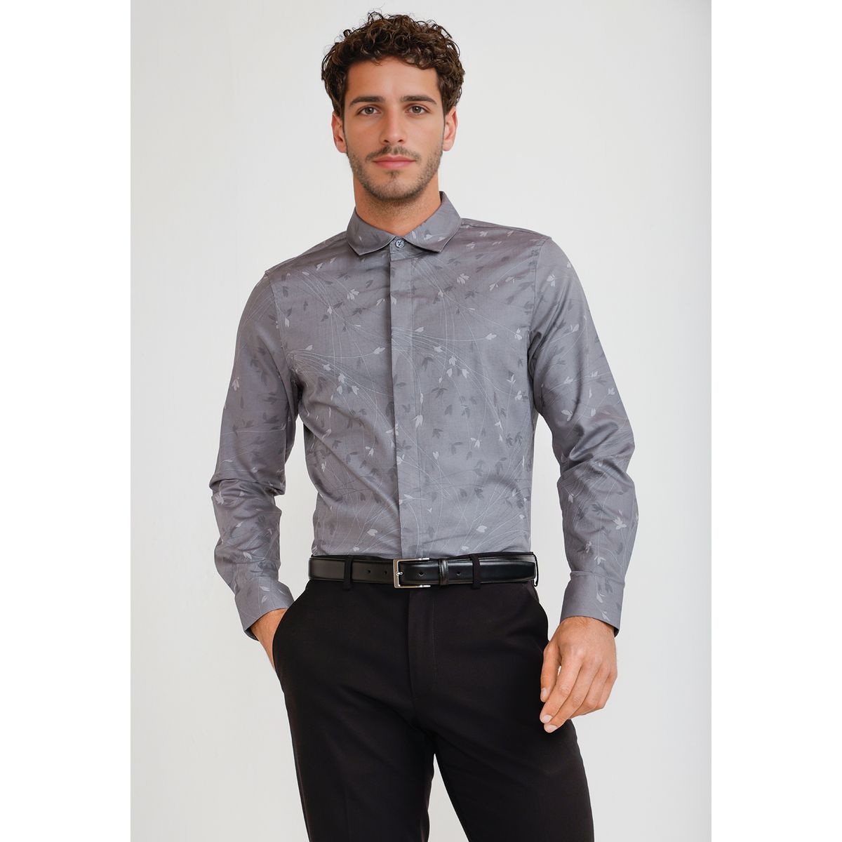 PERRY ELLIS - Camisa Hombre Jacquard Gris Jacquard Shirt