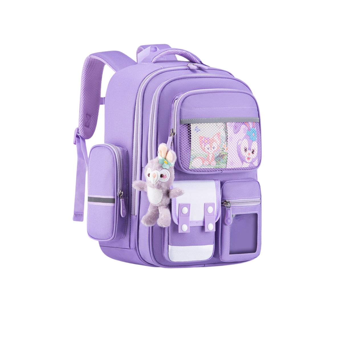 TIOZONEY - Mochila Escolar Conejo Violeta Llavero Infantil Niñas
