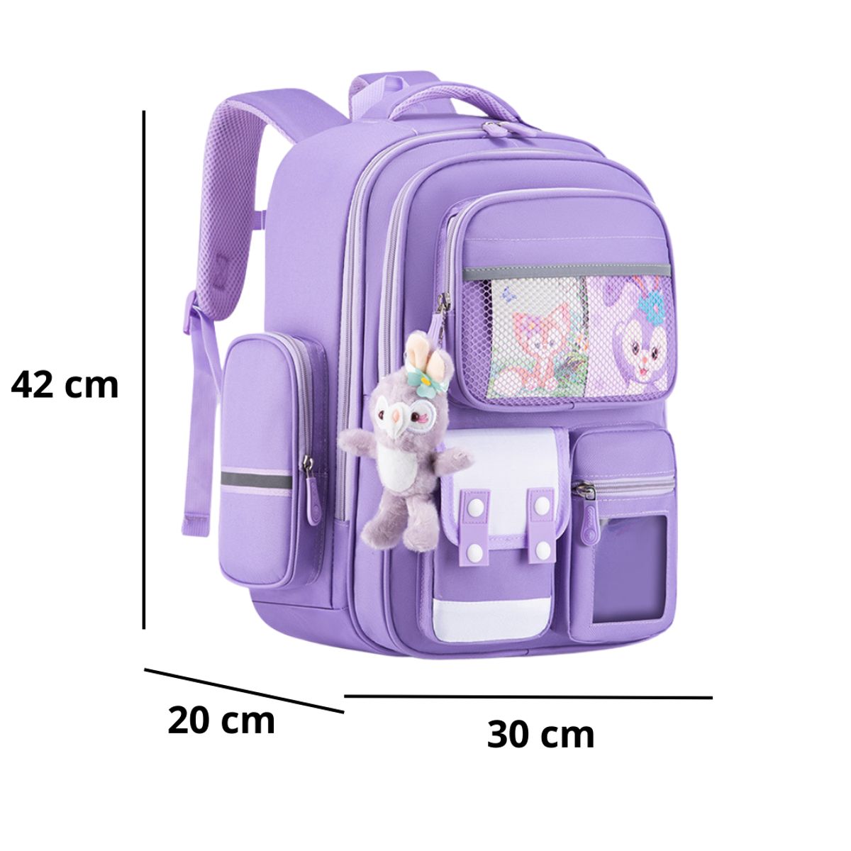 TIOZONEY - Mochila Escolar Conejo Violeta Llavero Infantil Niñas