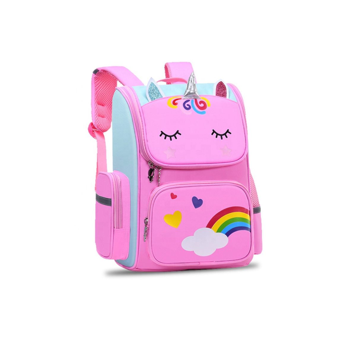 TIOZONEY - Mochila Escolar Unicornio Infantil Niñas 3d Arcoiris Rosa