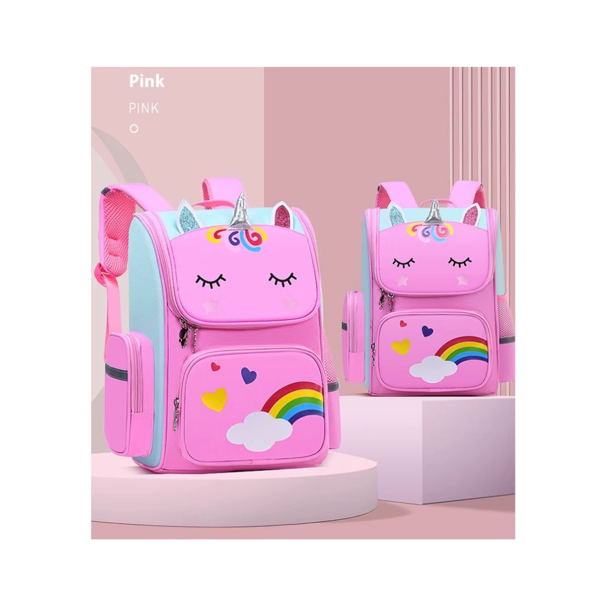 TIOZONEY - Mochila Escolar Unicornio Infantil Niñas 3d Arcoiris Rosa