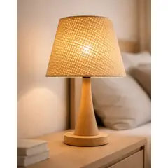 GENERICO - Lámpara De Mesa Boho Madera Y Ratán Decorativa Boho