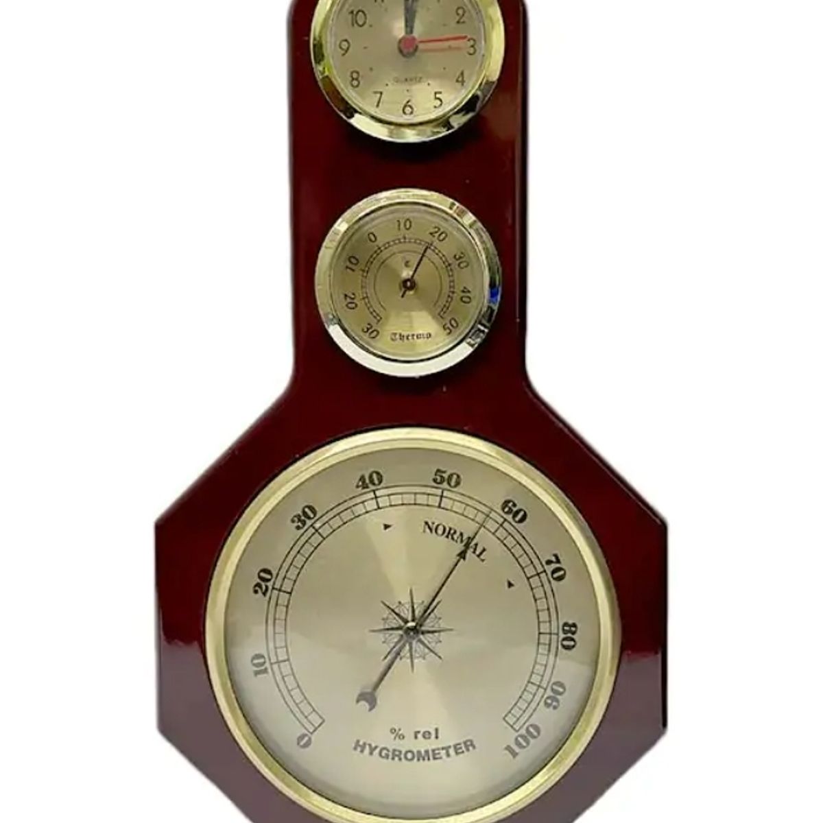 GENERICO - RELOJ MURAL  yg1603 HORA  TEMPERATURA HUMEDAD MADERA