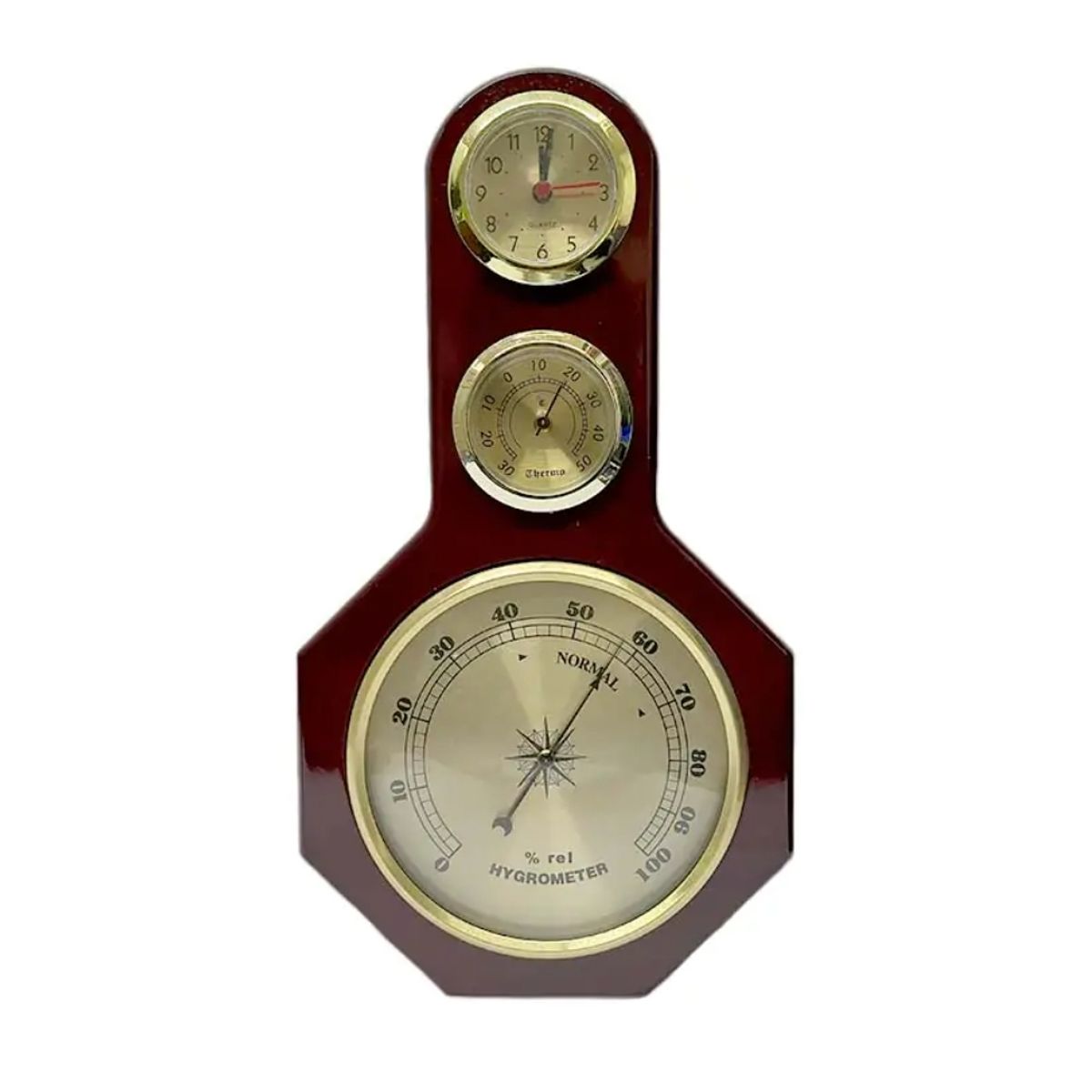 GENERICO - RELOJ MURAL  yg1603 HORA  TEMPERATURA HUMEDAD MADERA