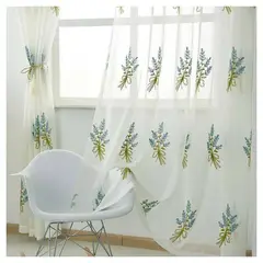COMPRAPO - Set X 2 Visillos Blancos con Bordados Ramo Celeste 140x230 Cm