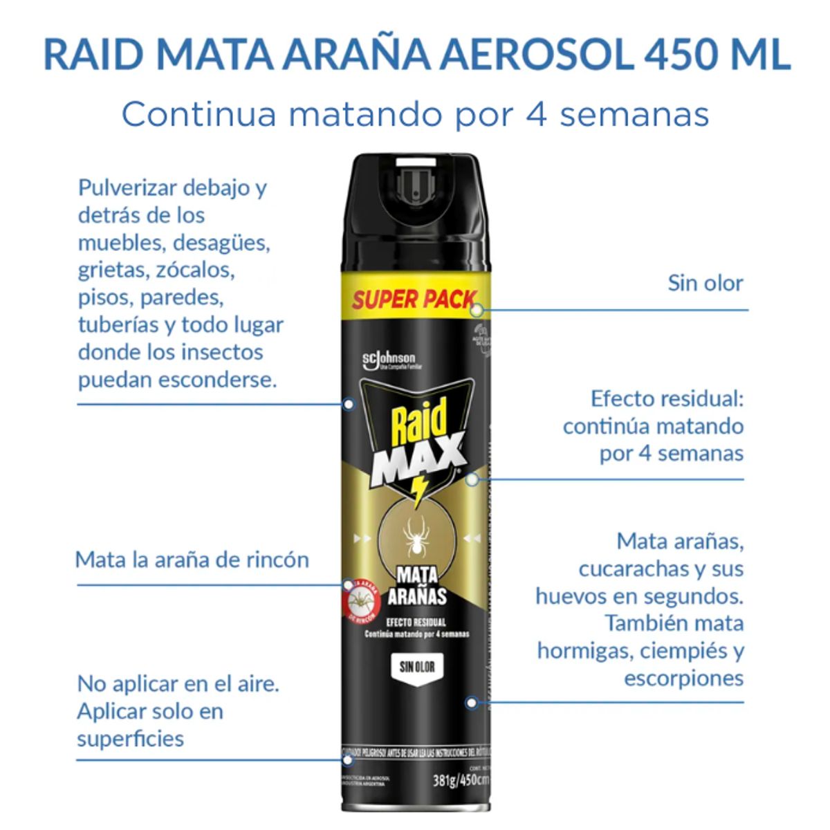 RAIDMAX - Pack 2 Mata Arañas - Tarantulas sin olor 381g Raid