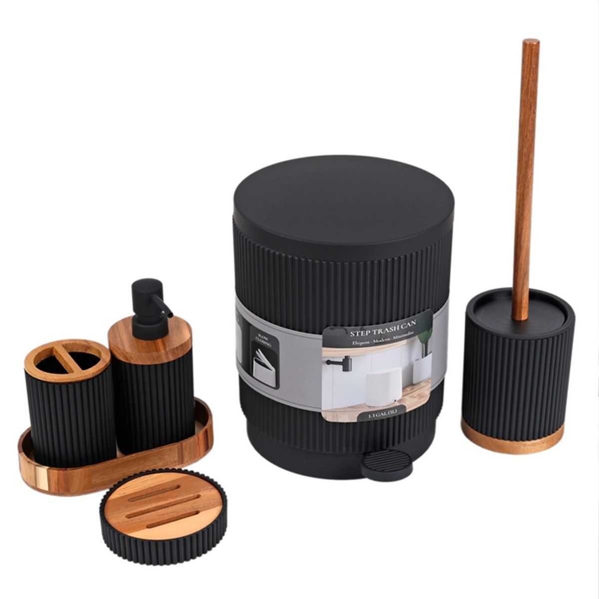 WAKESHOME - Juego de Accesorios para Baño Set de 6 Piezas Diseño Acanalado