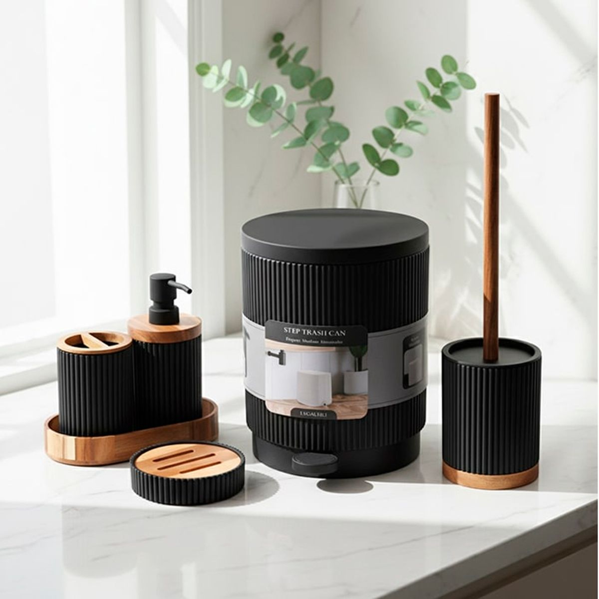 WAKESHOME - Juego de Accesorios para Baño Set de 6 Piezas Diseño Acanalado