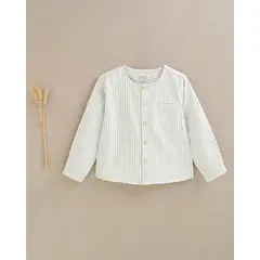 DADATI - Camisa niño de rayas verde pastel y blanco, con cuello mao