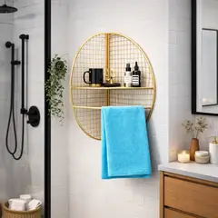 GENERICO - Repisa Esquinera de Baño Metálica Dorada con Toallero