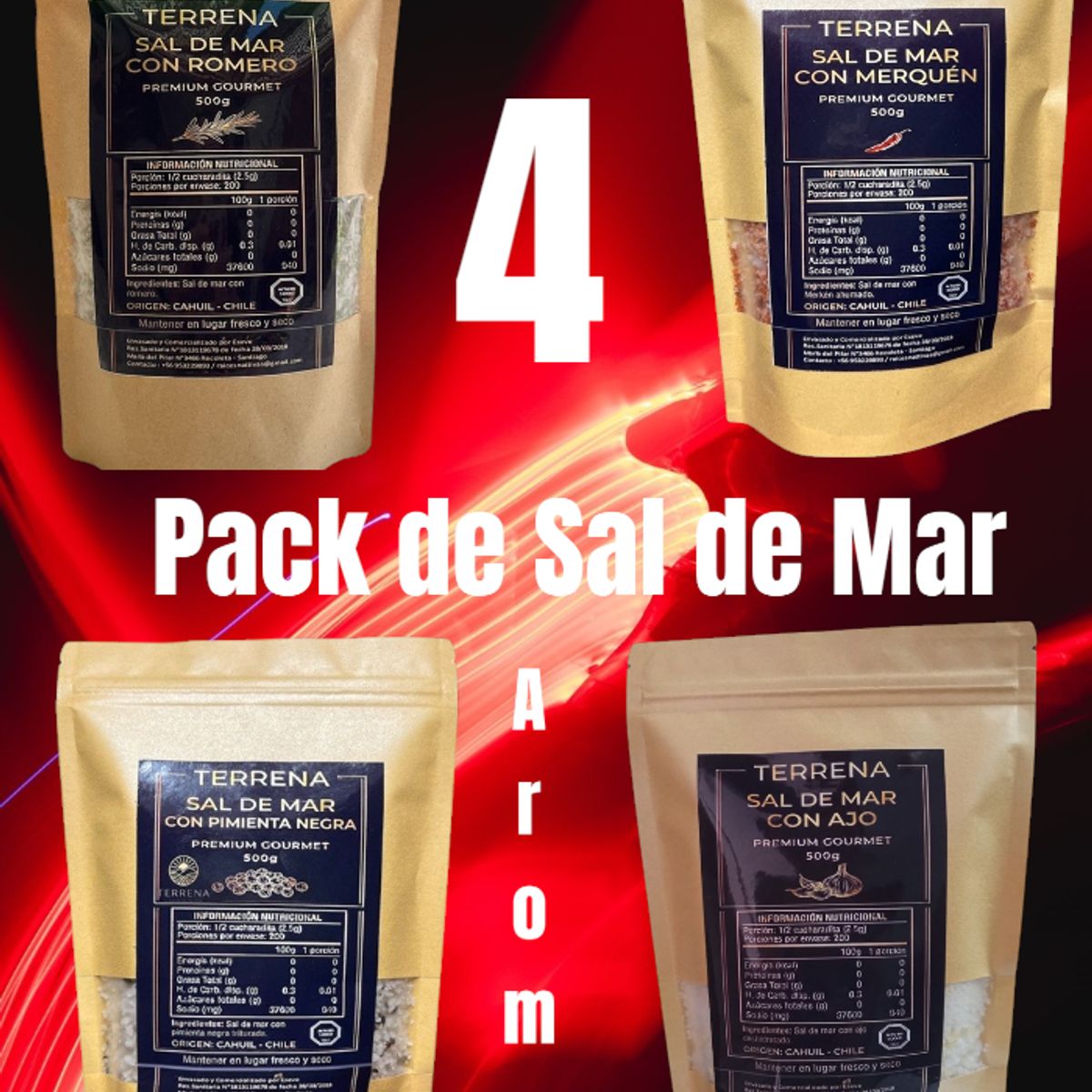 GENERICO - Pack de 4 Sal de mar Premium con sabor de 500 gramos
