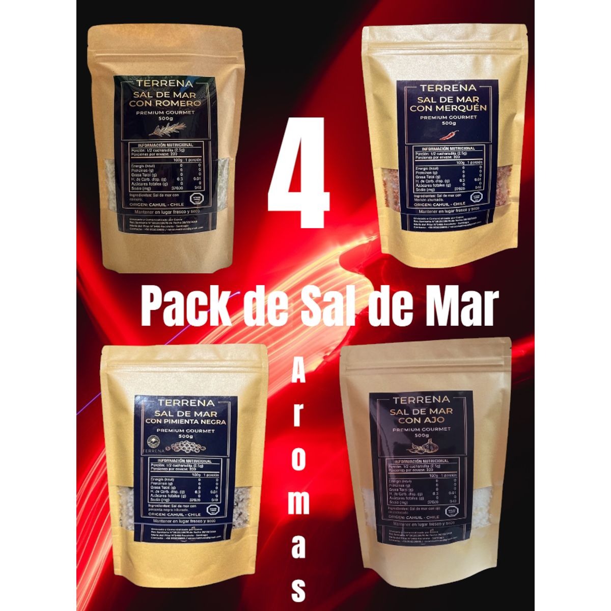 GENERICO - Pack de 4 Sal de mar Premium con sabor de 500 gramos