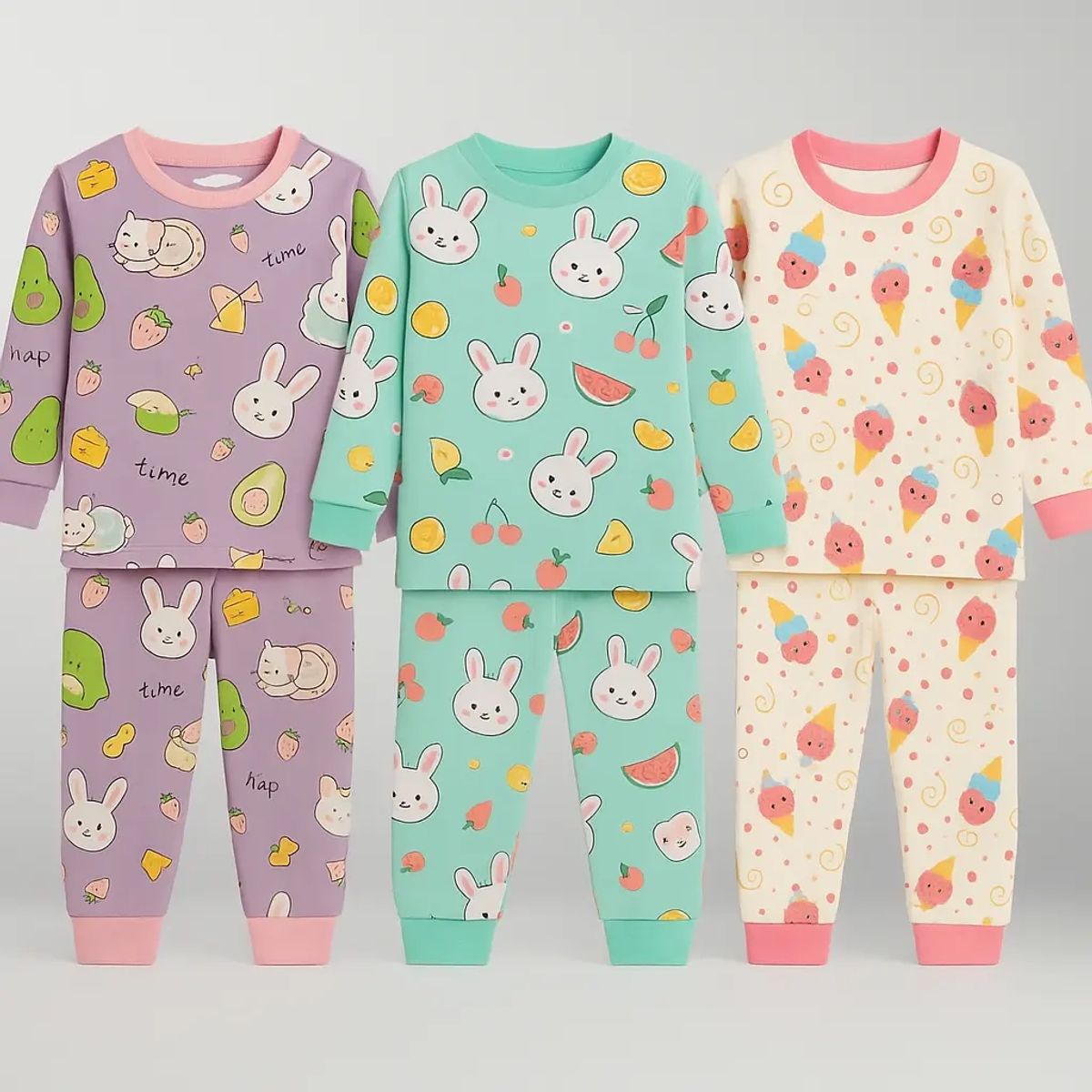 OVEJITA CL - Pack 3 Pijama Sorpresa Conjunto Nina Polar Pantalon y Poleron 12 a 18 meses