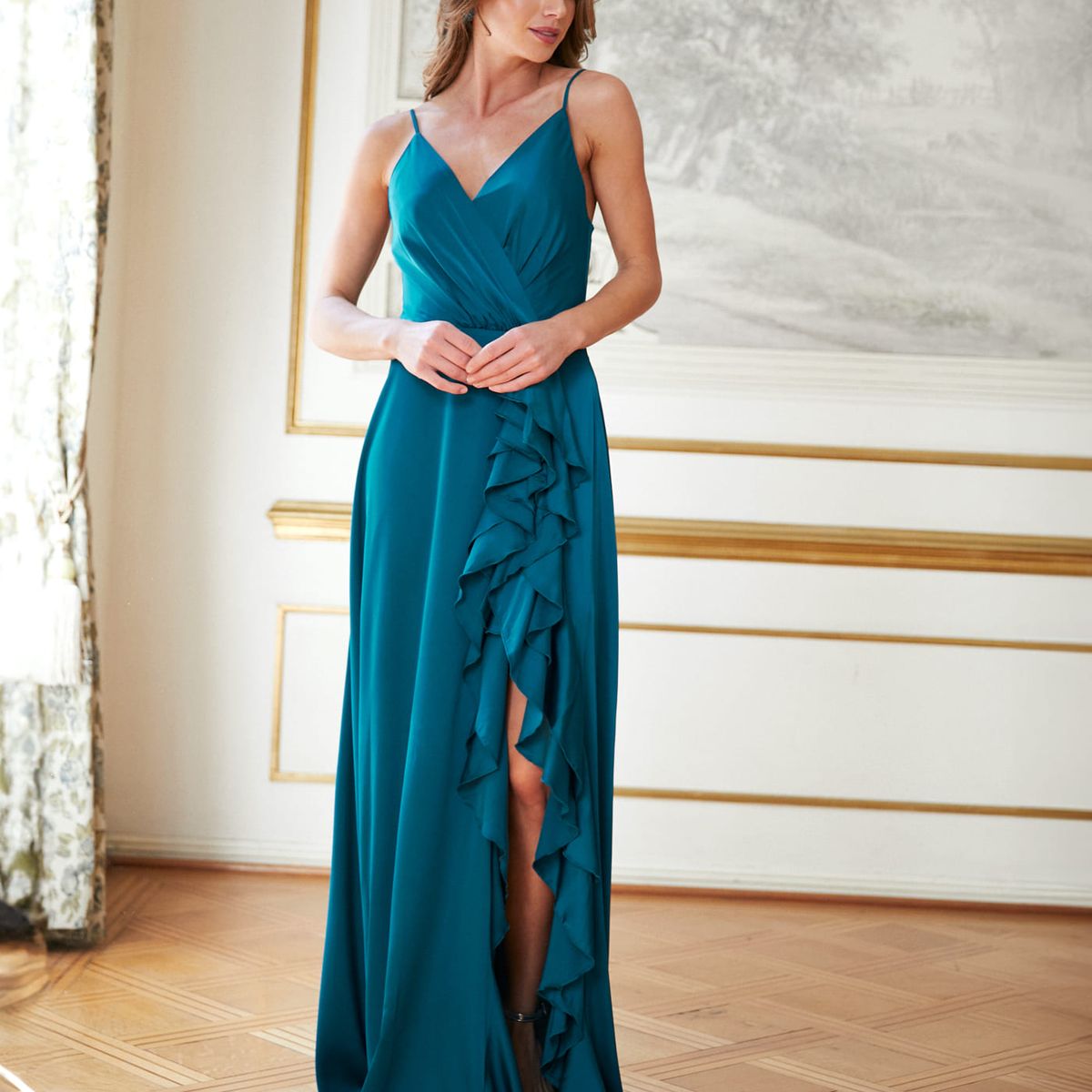 MI PLACARD - Vestido Largo de Fiesta Silvina Turquesa Oscuro