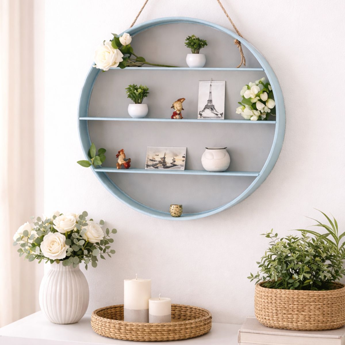GENERICO - Repisa Decorativa Redonda Colgante Madera Minimalista 3 Niveles