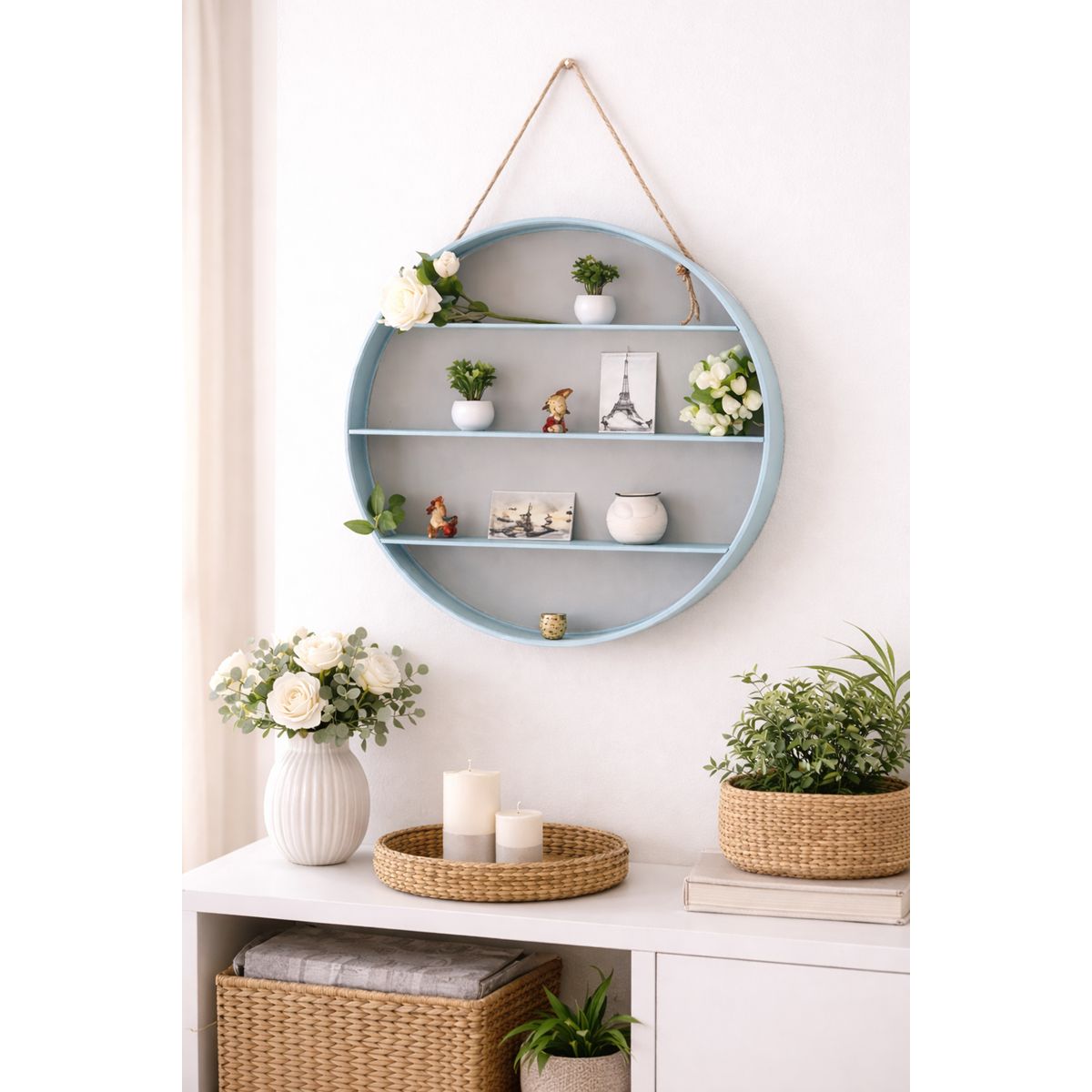 GENERICO - Repisa Decorativa Redonda Colgante Madera Minimalista 3 Niveles