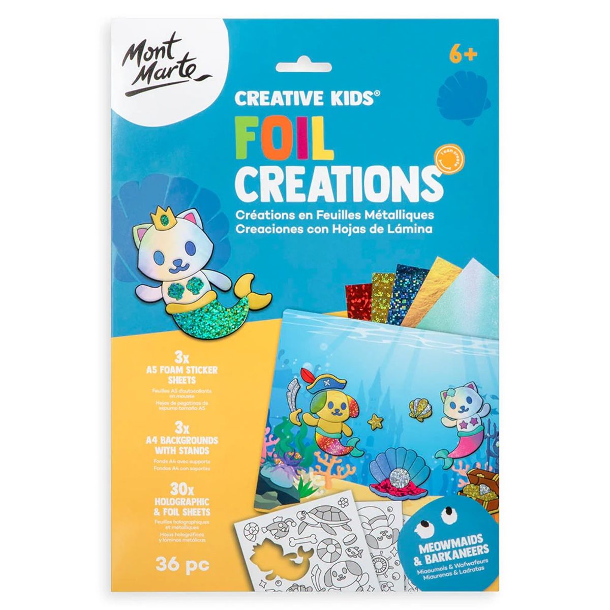 MONT MARTE - Mont Marte Foil Creations 36pc  Meowmaids and Barkaneers Kit Arte Foil con Holográficos
